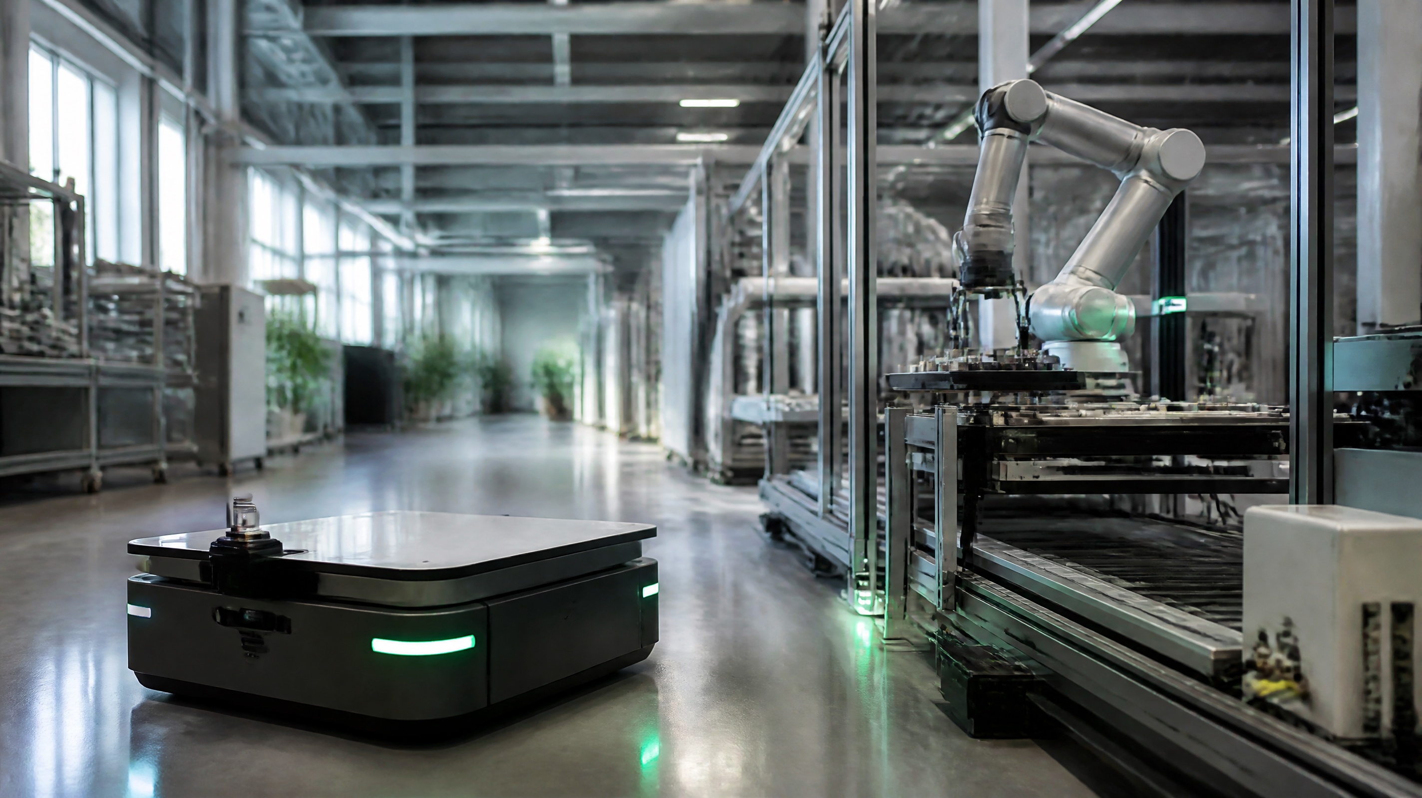 Sistema industriale con AGV e robot collaborativo